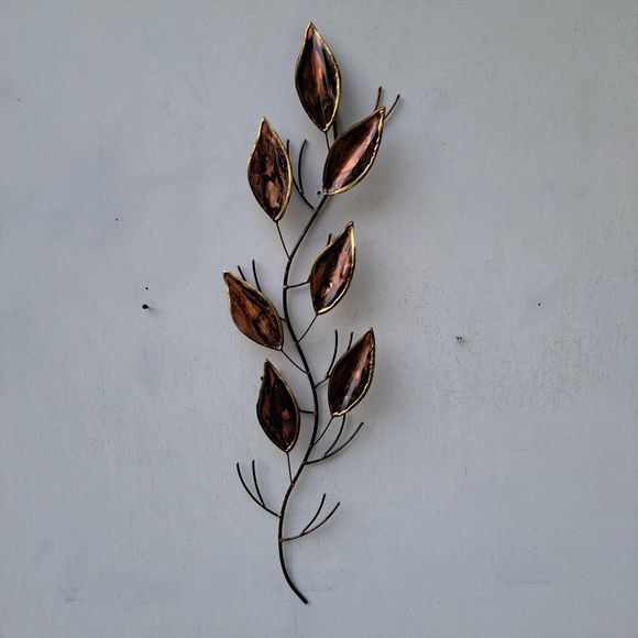 Copper and Brass Seven Leaves on a BranchMetal Art Decor Wall Sculpture